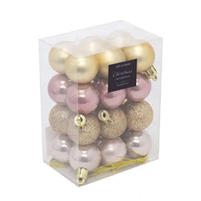 Image of Carousel Home 24 Piece Gold And Pink Mini Christmas Baubles Tree Decorations Xmas Decor
