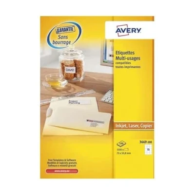 Image of AVERY UltraGrip Labels Customisable and Printable 70 x 50.8mm Laser, Inkjet, Photocopier Pack of 1500 (3669 100)