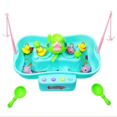 Image of SDMAX Fishing Game Toy, Musical Rotating Game, Bath Toy for Kids, Rod, Ducks &amp; Tub, Go with Music, Lights and Running Water, Interactive