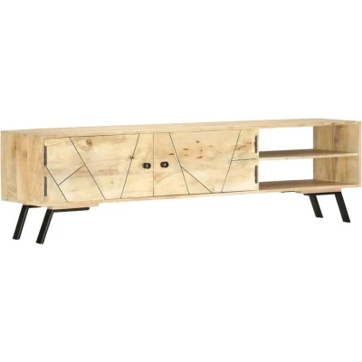 Image of vidaXL TV Cabinet with Storage Drawers Solid Mango Wood Stand Antique Style Living Room Furniture Brown