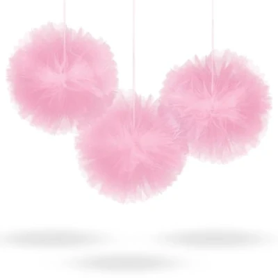 Image of (PKT) Adult 3 Pack Pink Fluffy Tulle Decorations