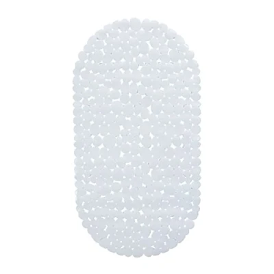 Image of Relaxdays Anti Slip Bath Mat, Stone Look, Non Slippery Suction Cups, Washable, W x D: 36 68 cm, PVC, White, Pack of 1