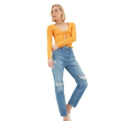 Image of Trendyol Women High Waist Straight Leg Mom Jeans Blau
