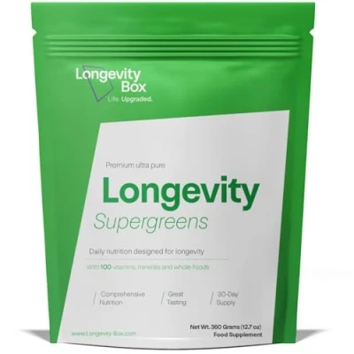 Image of Ultimate 100 Ingredient Super Greens Powder 300g 30 Servings of Superfoods Longevity Box Vitamin &amp; Mineral Rich Formula Vegan Vegetarian Friendly