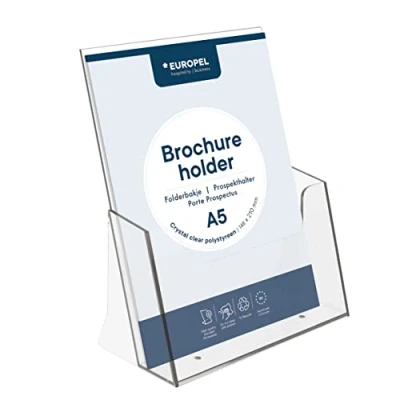 Image of EUROPEL Leaflet &amp; Brochure Holder For A5 Size Literature Crystal Clear Acrylic Construction Booklet, Flyer Menu Display Dispenser Office, Restaurants Reception Portrait