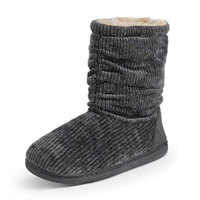 Image of Polar Womens Slipper Boots with Sherpa Lining Memory Foam Indoor Bootie Anti Slip Rubber Sole Soft, Warm and Fluffy House Ankle Boot Slippers Grey AYC0837/UK9