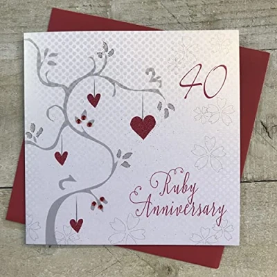 Image of white cotton cards Ruby Wedding, Handmade 40th Card (Anniversary Tree, Code AB40)