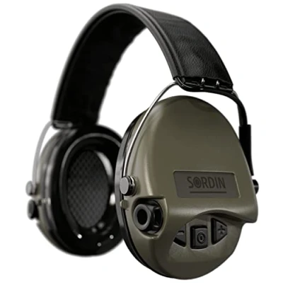 Image of Sordin Pro Capsule hearing protectors 75302 S EN 352 Foam cushion, Leather strap &amp; green capsules