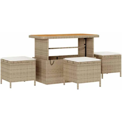 Image of vidaXL 4 Piece Garden Dining Set with Cushions Beige Poly Rattan Acacia