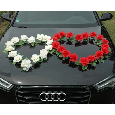 Image of Autoschmuck Wedding Decoration, Rattan, Red/Ecru, 34x24x14