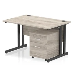 Image of Impulse 1200x800 Desk Grey Oak/Black Cantilever 2 Drawer Mobile Ped
