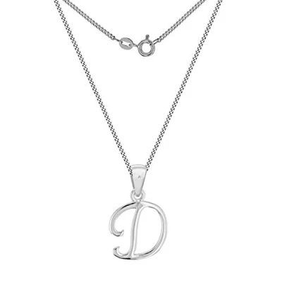 Image of Tuscany Silver Women&#039;s Sterling Rhodium Plated Diamond Initial &#039;D&#039; Pendant on Curb Chain of 46cm/18&quot;