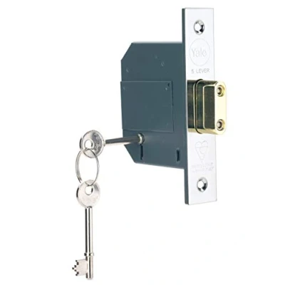 Image of Yale B BSDL 2.5 CH British Standard 5 Lever Mortice Deadlock, Boxed, Suitable for External Doors, Chrome Finish, Inch/64 mm
