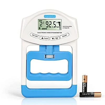 Image of Handeful Digital Hand Dynamometer Grip Strength Measurement Meter Auto Capturing Electronic Power 198Lbs / 90Kgs, Blue