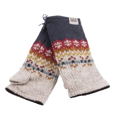 Image of Kusan 100% Wool Fingerless Gloves/Handwarmers Green/Red/Blue (PK1601) (Navy/Grey)
