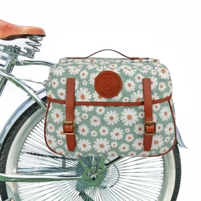 Image of TOURBON Waterproof Canvas Bike Rear Double Pannier Bag Cycling Luggage Storage Seat Trunk Carrier (Flower Pattern)