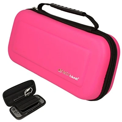 Image of TECHGEAR Case Compatible with Nintendo Switch OLED, Hard Protective Carry Travel &amp; Storage Cover Made for Switch, Joy Con Controllers, Game Cards, Accessories Pink
