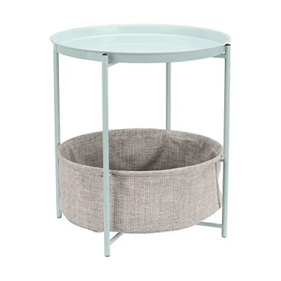 Image of Amazon Basics Round Storage End Table, Mint Green With Heather Grey Fabric, 44.96 cm D x W 48 H