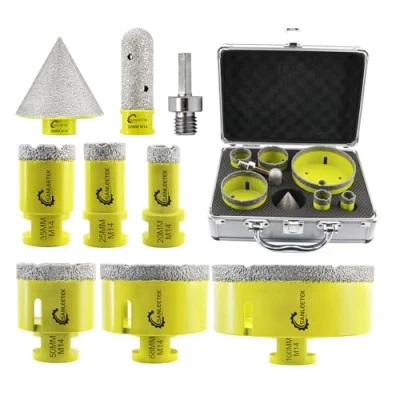 Image of Diamond Core Drill Bits Set 9pcs (20/25/35/50/68/100mm+20mm Finger Bit+50mm Beveling Chamfer Bit+Hex Adapter) Hole Saw Kit for Ceramic Tile Porcelain Marble Granite with M14 Thread SANLEETEK