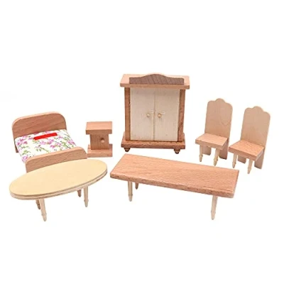Image of CENPEK Dollhouse Furniture 1:12 Scale Wooden Miniature Set Accessories Model Bedroom