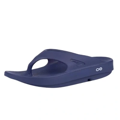Image of OOFOS Womens Oolala Thong Flip Flop, Navy Blue, 10 Women/8 Men