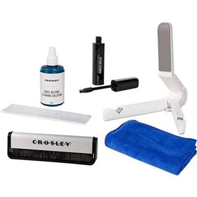 Image of Crosley AC1024A 5 in 1 Record Cleaning Kit with Carbon Fiber Brush, Microfiber Cloth, Stylus Cleaner, Solution, and Stand