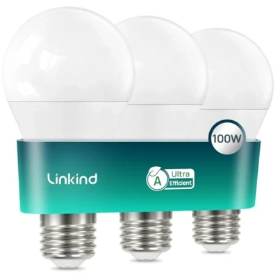 Image of Linkind LED E27 Bulbs, Ultra Efficient Class A 7.2W (100W Equivalent), Neutral White 4000K, 1521LM, GLS Edison Screw in Bulb, Non Dimmable, Pack of 3