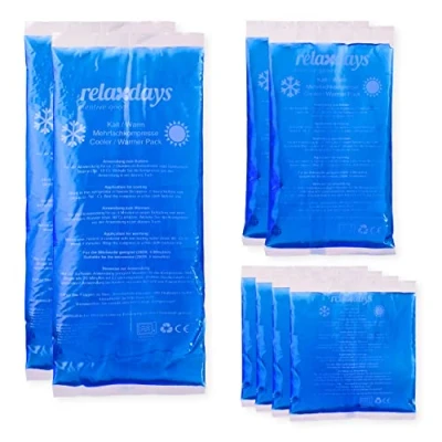 Image of Relaxdays Hot/Cold Gel Pack of 8, First Aid, Reusable, 3 Sizes, Multi use Compression, Sport, Blue, 2 x 12 28.5cm