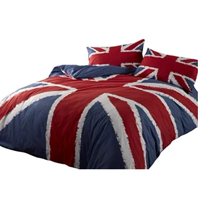 Image of Rock N Roll Funky Union Jack British Uk Blue Red White Double Duvet Cover Bedding Bed Set,