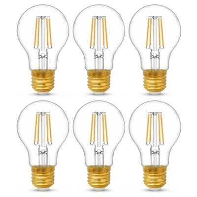 Image of YUNRRD E27 Screw LED Edison Bulb,6W(60 Watts Equivalent),Warm White 2700K,Screw in Light Bulb,A60 Clear Filament Bulbs,600 Lumen,220V,Non Dimmable,6 Packs