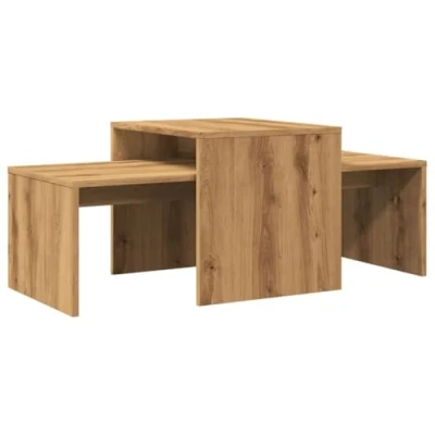 Image of vidaXL Coffee Table Artisan Oak 2 in 1 Nest of Tables Engineered Wood Rectangular Living Room/Office Furniture 100x48x40 cm &amp; 48x40x40
