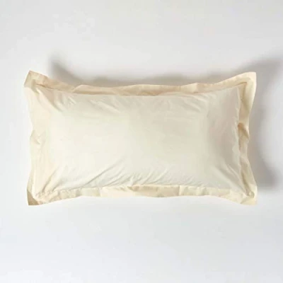 Image of HOMESCAPES Cream Pure Egyptian Cotton King Size Oxford Pillowcase 200 TC 400 Thread Count Percale Equivalent Pillow Case