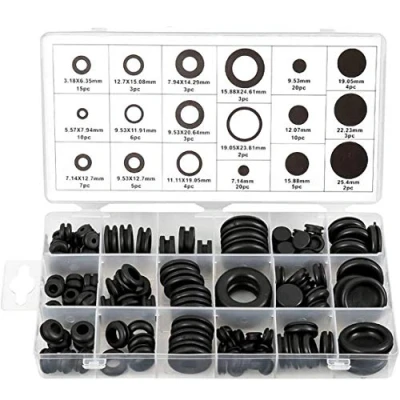Image of Litensh 125pcs Black Rubber Grommet Assortment Kit, Electrical grommets Wire Plugs Conductor Gasket Ring Set, Eyelet for Car, Plugs, Hoses and Cables