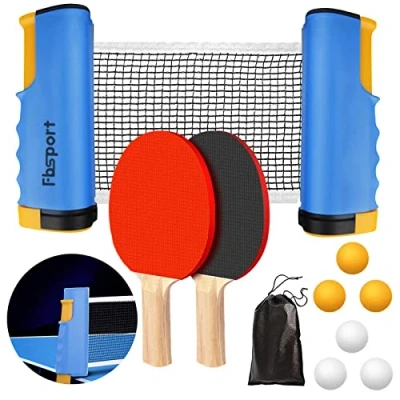 Image of FBSPORT Table Tennis Set, Ping Pong Bats Set with 2 Paddles, 1 Retractable Net, 6 Balls, Carrying Bag, for Trainer Adults Kids Indoor Outdoor