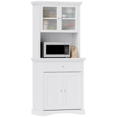 Image of HOMCOM Kitchen Cupboard Storage Cabinet with Drawer, Doors and Shelves White