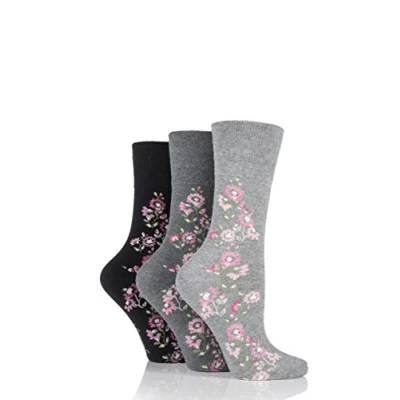 Image of Ladies 3 Pair Gentle Grip Climbing Rose Marl Cotton Socks 4 8
