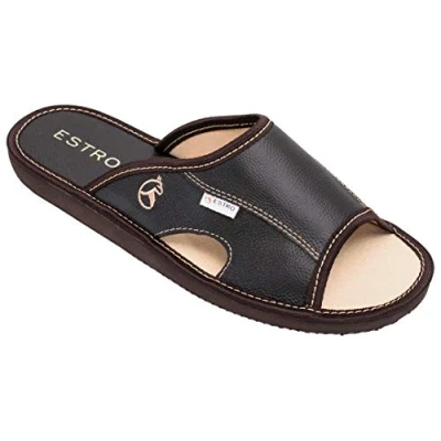 Image of ESTRO Mens Slippers House Shoes Leather Home Mule Men&#039;s Memory Sole VERANO (12 UK, Cocoa)
