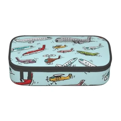Image of JUEXDEME Pouch for School Office Supplies Cartoon Airplane Big Capacity Pen Case Large Pencil Bag Students Stationery Box Desk Organizer with Smooth Zipper Portable