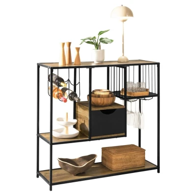 Image of Sobuy Industrial Style Sideboard Side Table End Wine Rack Kitchen Dining Room Storage Shelf,FSB56 F