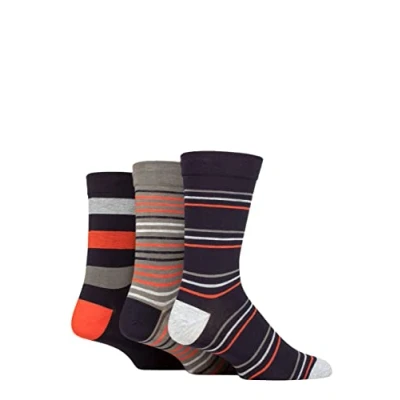 Image of SockShop Men&#039;s Comfort Cuff Socks Striped and Plain Soft Breathable &amp; Cooling Bamboo Material Multipack of 3 Pairs Navy/Moss 12 14