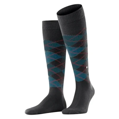 Image of Burlington Men&#039;s Preston M KH Warm Long Patterned 1 Pair Knee High Socks, Grey (Black/White 3220), 6.5 11