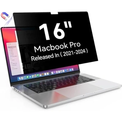 Image of Magnetic Privacy Screen Protector Compatible with MacBook Pro 16 Inch (2021 2024, M1, M2, M3, M4), Removable Anti Spy Blue Light Glare Laptop Filter