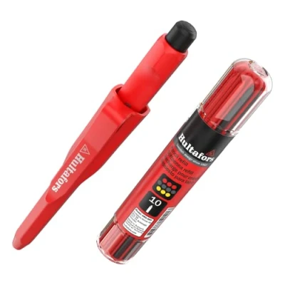 Image of Hultafors Professional deep hole marker set incl. 10 refills (red, yellow &amp; graphite) sharpener I Dry dispenser with non slip clip Carpenter&#039;s pencil for a variety of surfaces 650230
