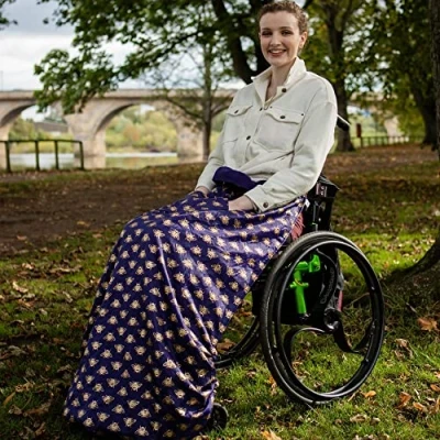 Image of BundleBean Fleece Lined Wheelchair Cosy Cover (Gold Bees) Adult Size 100% Waterproof Rain for Users, Universal Fit Manual and Powered Wheelchairs, Easy to Fit, Blanket