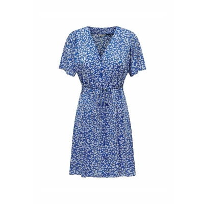 Image of ONLY Women&#039;s Onlevida S/S Short Dress WVN Noos, Nebulas Blue/AOP: Hanna Flower, XS