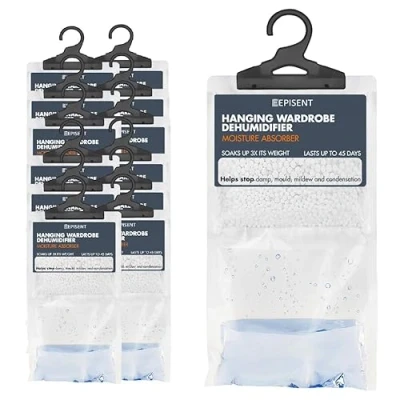 Image of EPISENT Hanging Wardrobe Dehumidifier Fast Acting Natural Hydrophilic Crystals Helps Prevent Damp Mildew Mould Condensation Ideal for Use Around the Home, Office, Vehicles, &amp; Small Spaces (12)