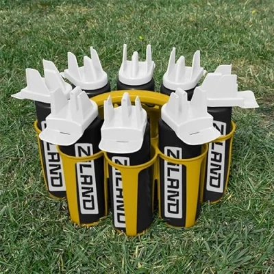 Image of Ziland Hybrid Water Bottle Set 8 x 1 Litre Easy Squeeze Bottles and Carrier Perfect for Sports Teams Hygienic as there is no mouth contact with the nozzle (Black/White Yellow Carrier)