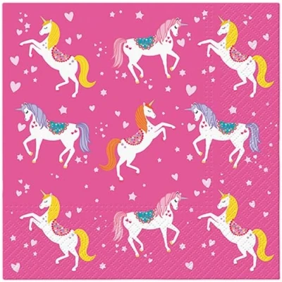 Image of 20 Napkins Children&#039;s Motifs Everywhere Unicorns as Table Decoration Paper with Motif Also for Decoupage and 33 x cm