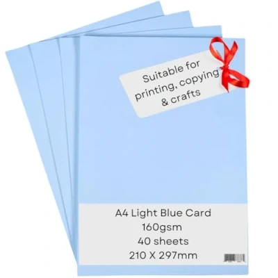Image of A4 Blue Card Paper Printer 160gsm 40 Sheets Coloured Craft Suitable for Craft, Printing, Copying, Photocopiers