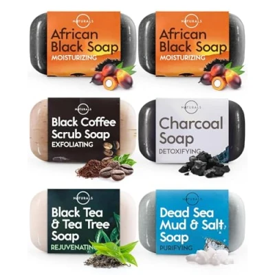 Image of O Naturals 6pack Moisturizing Black Soap Natural Bar Body Bars, Face &amp; Hand Shower Soap, Wash Gift for Women